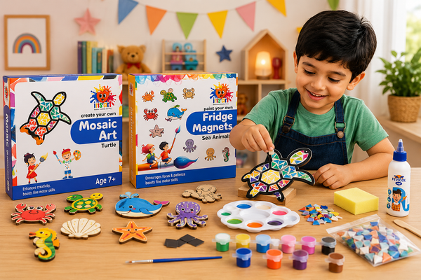 Mosaic Art Kit (Turtle) + Fridge Magnets Kit (Sea Animals)