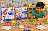 Mosaic Art Kit (Rocket) + Fridge Magnets Kit (Dinosaurs)