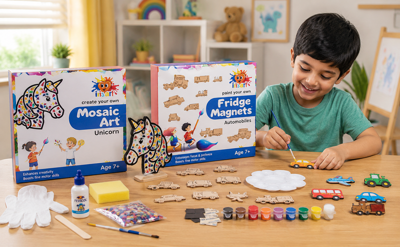 Mosaic Art Kit (Unicorn) + Fridge Magnets Kit (Automobiles)