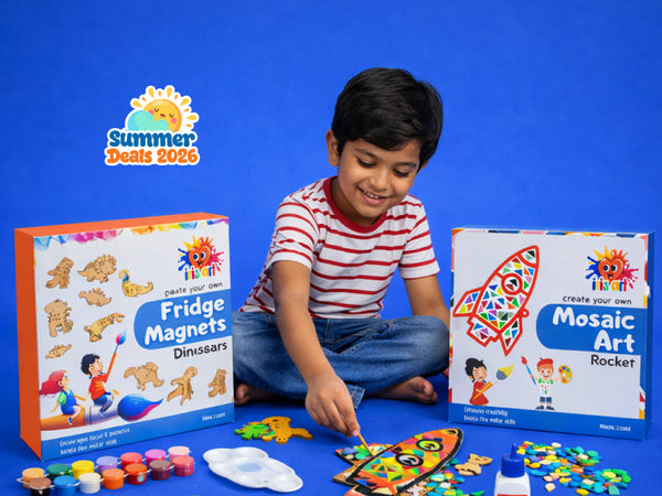 Mosaic Art Kit (Rocket) + Fridge Magnets Kit (Dinosaurs)